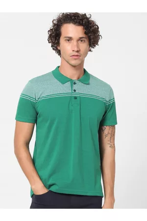 Celio Men Green & White Colourblocked Polo Collar T-shirt