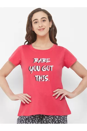 Soie Women Red & White Printed Lounge T-Shirt