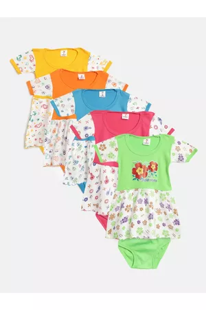 MANZON Girls Pack of 5 Printed Fit & Flare Dresses with Briefs