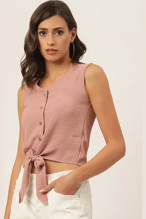 KENDALL + KYLIE Women Pink V-Neck Pockets T-shirt