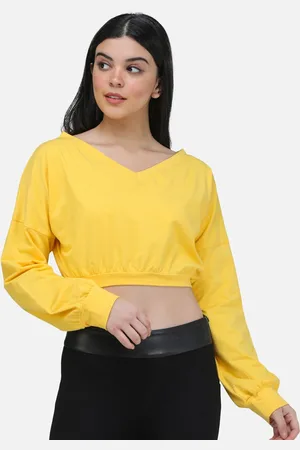 Cation Yellow Solid Boxy Crop Top