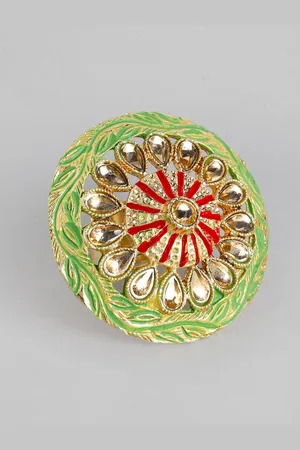 Kord Store Green Meenakari Adjustable Finger Ring