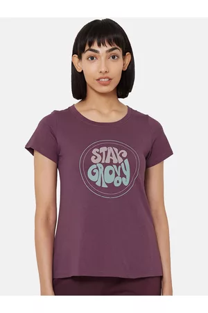 Soie Women Purple & Blue Printed Lounge T-shirt