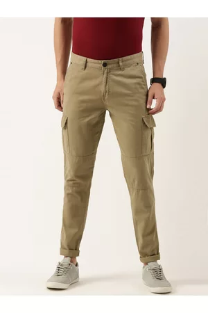 IVOC Men Pure Cotton Slim Fit Over-dye Cargos Trousers