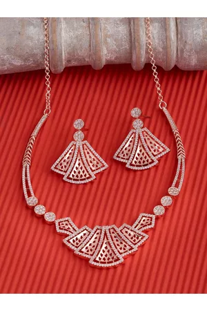 Zaveri Pearls Women Rose Gold-Plated CZ-Studded & Beaded Jewellery Set