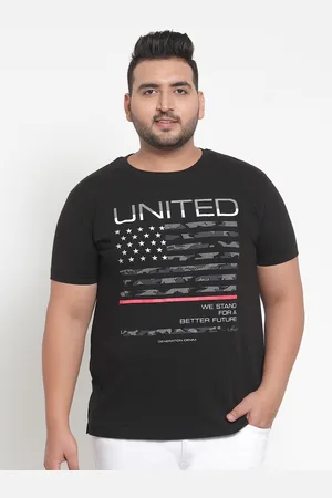 Pluss Men Black Printed Round Neck Pure Cotton T-shirt