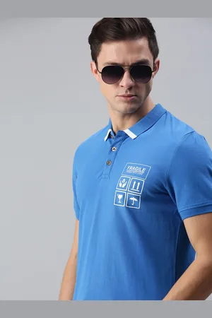 WROGN Men Blue Printed Polo Collar T-shirt