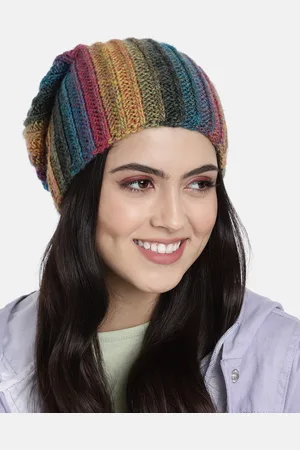 Magic Needles Women Blue & Pink Self Design Handmade Beanie