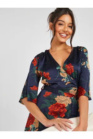 Boohoo Navy Blue & Red Floral Dress