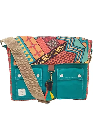The House of Tara Unisex Teal & Orange Printed Messenger Bag