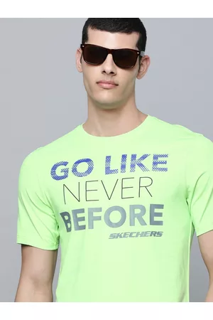 Skechers Men Light Green Typography Printed Casual T-shirt