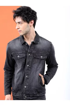 LocoMotive Men Black Solid Trucker Fit Denim Jacket