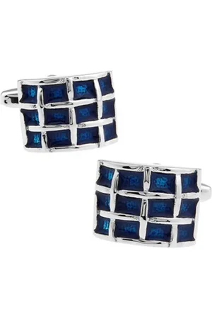 The Tie Hub Blue & Silver-Toned Rectangular Cufflink