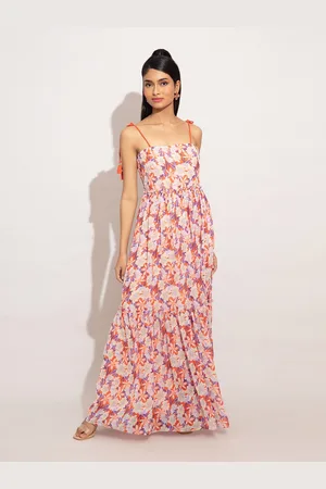 20Dresses Red & White Printed Floral Chiffon Shoulder Straps Maxi Dress