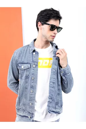Highlander Men Blue Washed Crop Denim Jacket