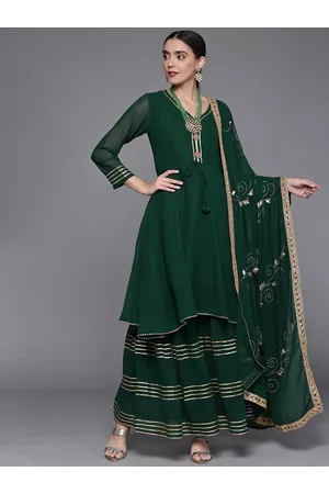 Chhabra 555 Women Green Gotta Patti Kurta with Sharara & With Dupatta