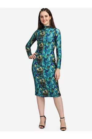 PURVAJA Turquoise Blue & Black Bodycon Dress
