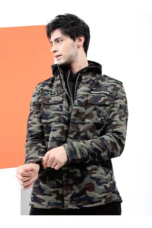 LocoMotive Men Olive Green Printed Tailored Jacket