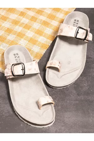 HERE&NOW Women Peach-Coloured & Grey Printed One Toe Flats