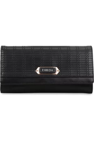 ESBEDA Women Black Textured Envelope Wallet
