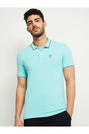 Max Collection Men Turquoise Blue Polo Collar T-shirt