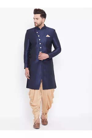 Vastramay Men Navy Blue & Rose Golden Indo-Western Sherwani Set