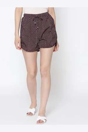 Sera Women Maroon Geometric Printed Loose Fit Regular Shorts
