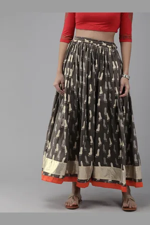 Jaipur Hand Block Printed Orange Pure Cotton Sustainable Skirt