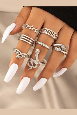 Jewels Galaxy Set of 7 Silver-Plated Stackable Finger Rings