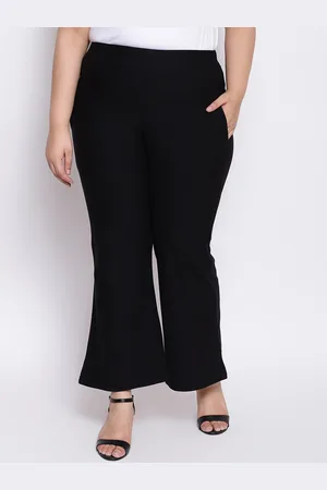 Amydus Women Plus Size Black Flared Solid Parallel Trousers