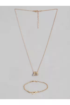 Peora Gold Plated Libra Horoscope Zodiac Sign Pendant & Bracelet Combo Set