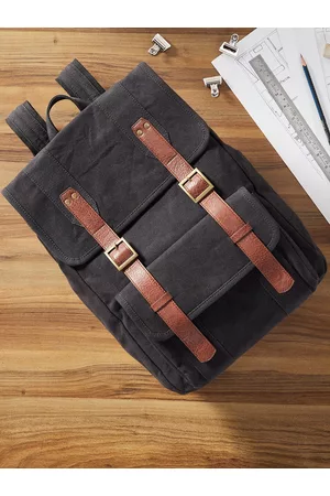Mona B Unisex Black & Brown Upcycled Canvas Backpack