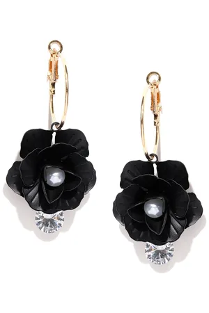 Jewels Galaxy Black Gold-Plated Handcrafted Floral Drop Earrings