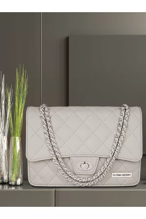 FLYING BERRY Grey PU Structured Quilted Sling Bag with Chain Sling
