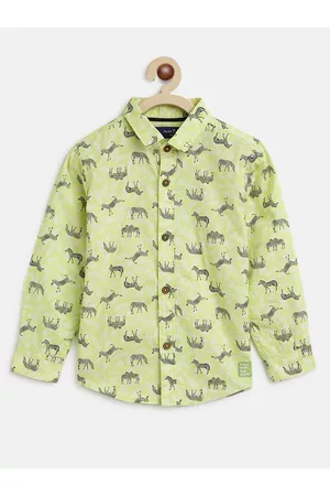 TALES & STORIES Boys Lime Green Printed Cotton Casual Shirt
