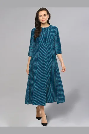 IDALIA Striped Cotton A-Line Midi Ethnic Dress