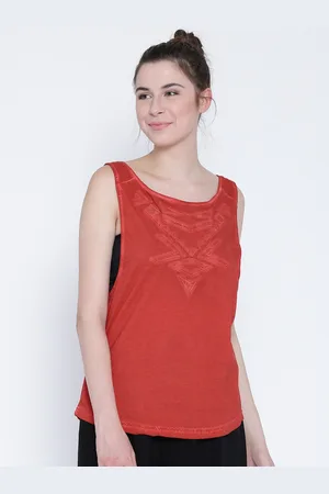 Sera Women Rust Orange Self-Design Pure Cotton Top