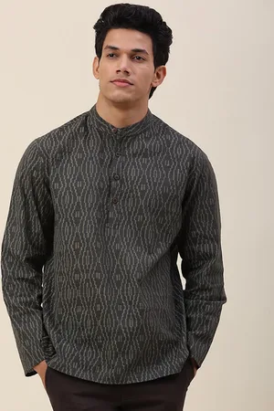 Fabindia Men Grey Mandarin Collar Cotton Kurta