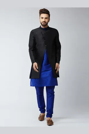 SOJANYA Men Black & Blue Solid Sherwani Set