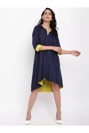 trueBrowns Women Navy Blue Solid A-Line Dress