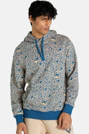 PUMA Men Blue Brand Love Printed Hooded Regular Fit Sweatshirt