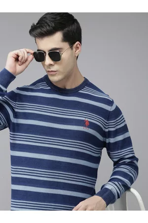 Ralph Lauren U S Polo Assn Denim Co Men Blue Striped Pullover Sweater