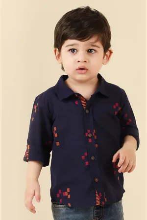 Fabindia Boys Navy Blue Cotton Casual Shirt