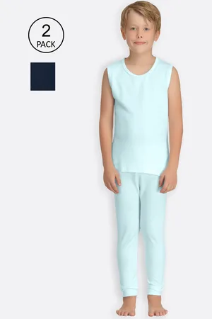 Kanvin Boys Pack Of 2 Turquoise Blue & Navy Blue Solid Thermal Sets
