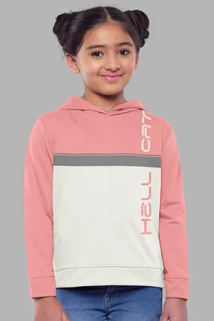 HELLCAT Girls Colourblocked Hooded Cotton Sweatshirt