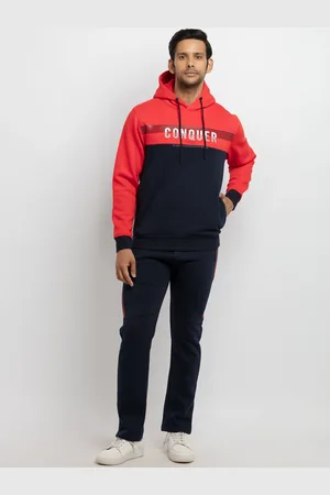 Status Quo Men Orange Colored & Navyblue Colorblocked Cotton Tracksuits