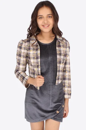 CUTECUMBER Girls Grey Velvet Sheath Dress with Shrug