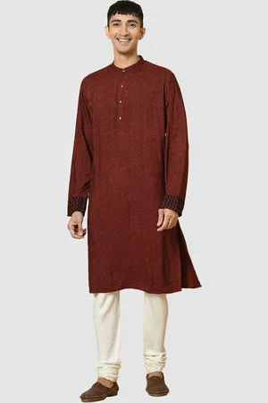 Fabindia Men Chevron Printed Silk Kurta