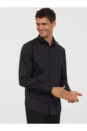 H&M Men Black Solid Slim Fit Stretch Shirt