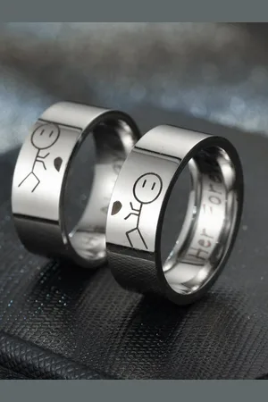 University Set Of 2 Rhodium-Plated Designed Couple Finger Rings